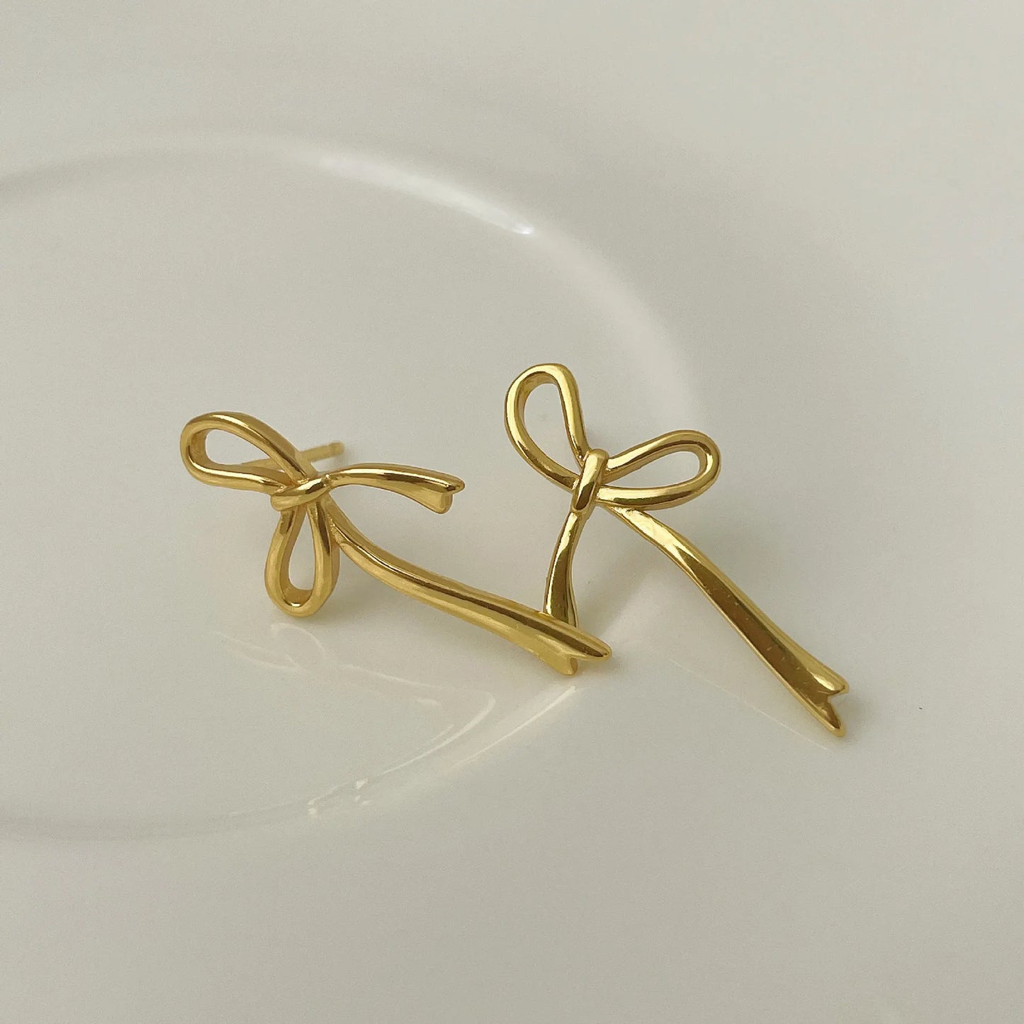 18K Gold Plated Bow Earrings For Women Jewelry Ear Accessories