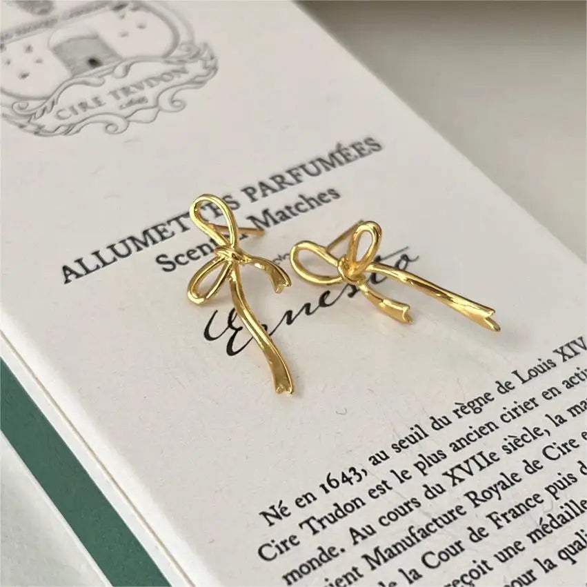 18K Gold Plated Bow Earrings For Women Jewelry Ear Accessories