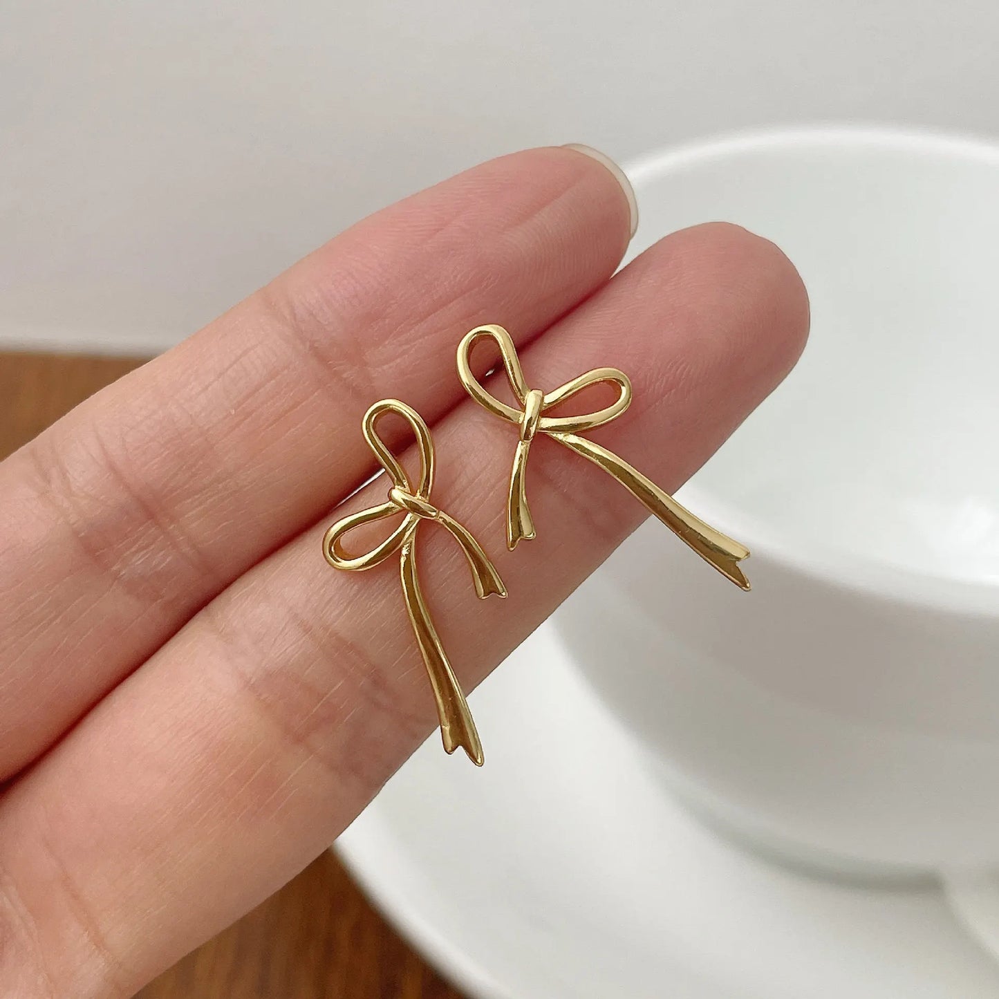 18K Gold Plated Bow Earrings For Women Jewelry Ear Accessories