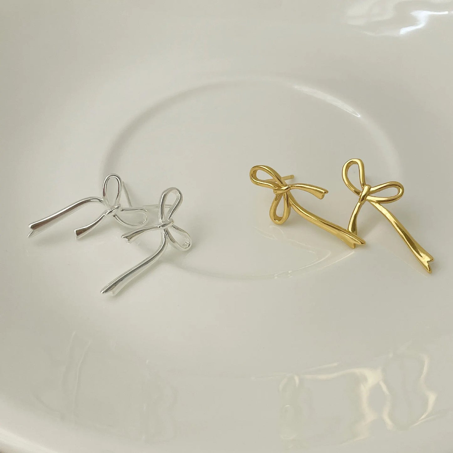 18K Gold Plated Bow Earrings For Women Jewelry Ear Accessories